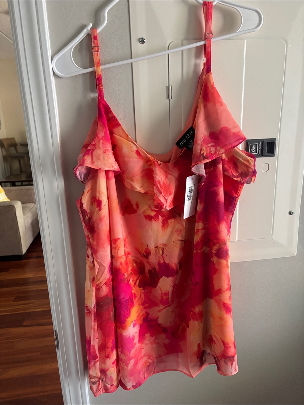 City Chic Coral and Pink Floral Print Top